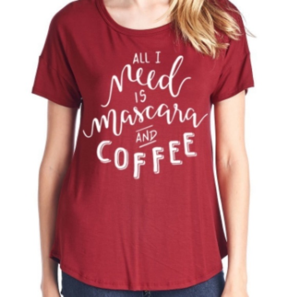 Colorbear Tops - 3/$20 All I Need Is Mascara And Coffee Knit Tee